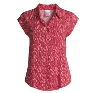 Red Micro Print Top Button Short Sleeve No Boundaries Juniors Medium